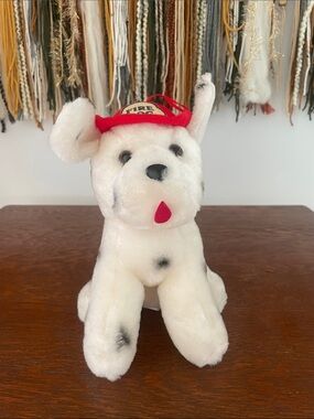 White Dalmatian Stuffed Dog Toy with Red Fire Hat
